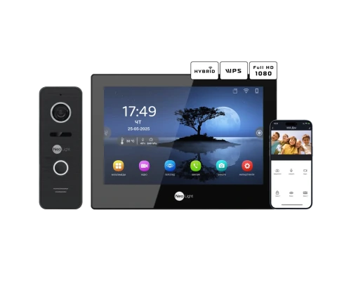 Комплект видеодомофона Neolight ALPHA Hybrid Black + PRIME FHD Black с уголком