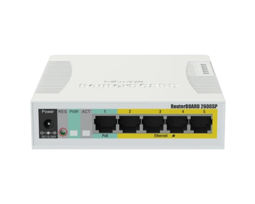 5-портовий гігабітний керований PoE комутатор MikroTik RB260GSP (CSS106-1G-4P-1S)