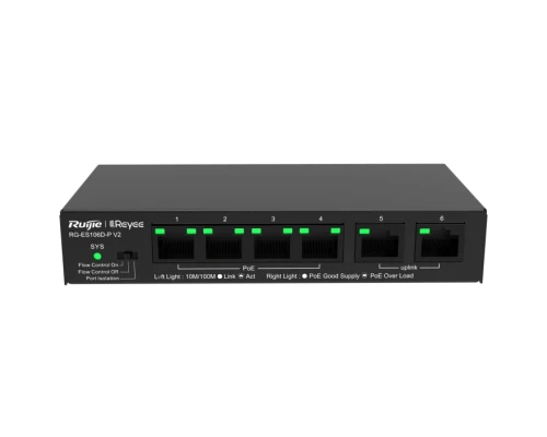 6-портовий настільний некерований PoE комутатор Ruijie Reyee RG-ES106D-P V2